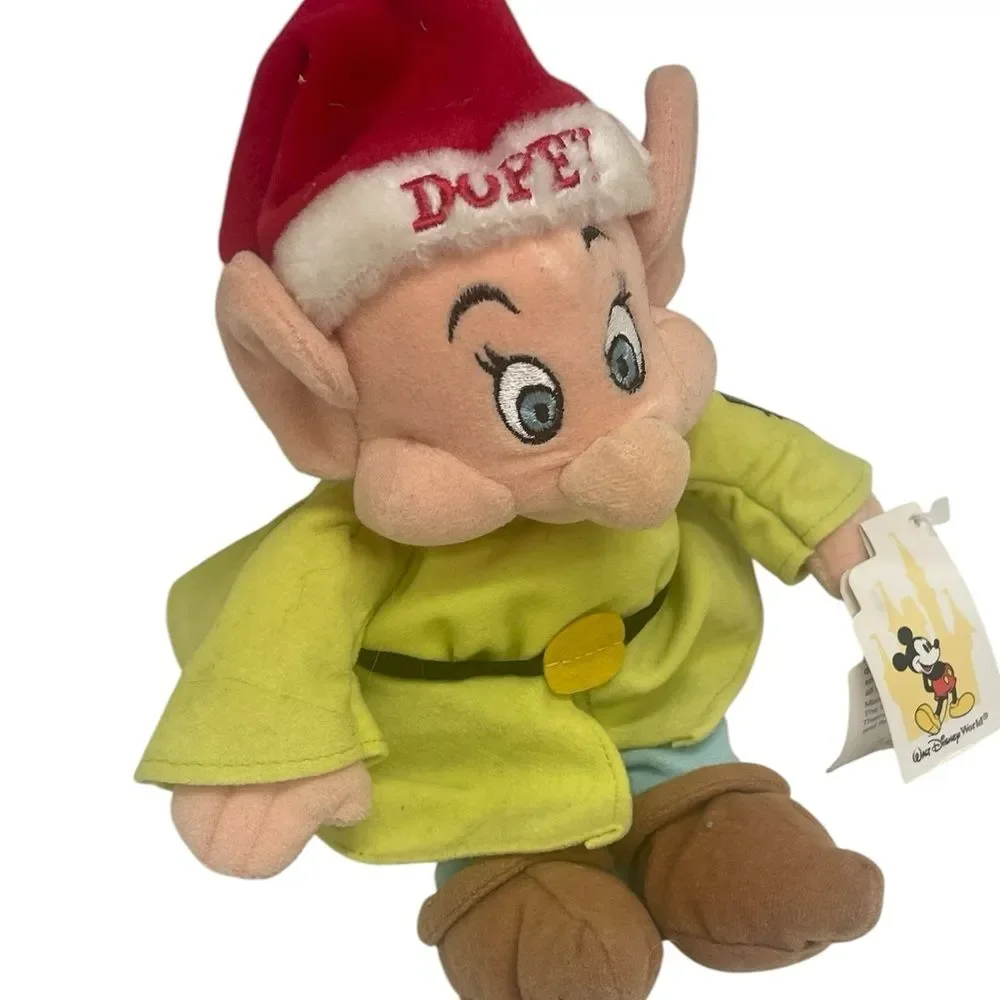 Disney Christmas Santa Holiday DOPEY Bean Bag Plush Snow White & Seven Dwarfs